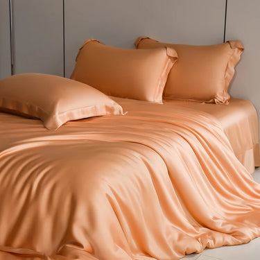 Modern Orange Satin Duvet Cover Set | Minimalist Luxe Bedding for Contemporary Bedrooms